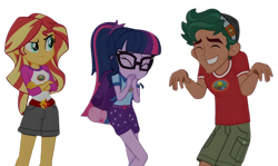 Size: 7776x4620 | Tagged: safe, edit, edited screencap, imported from derpibooru, screencap, sci-twi, sunset shimmer, timber spruce, twilight sparkle, human, equestria girls, angry, background removed, backpack, belt, belt buckle, camp everfree logo, camp everfree outfits, clothes, cute, female, giggling, glasses, hat, jealous, laughing, lesbian, male, my little pony equestria girls: legend of everfree, not a vector, shipping, shipping denied, shipping fuel, shirt, shorts, simple background, smiling, straight, sunsetsparkle, teeth, timbertwi, transparent background, trio