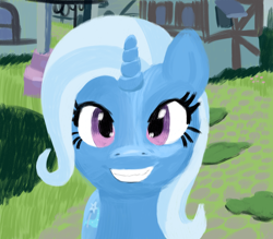 Size: 4000x3508 | Tagged: safe, artist:ligmire, imported from derpibooru, trixie, pony, unicorn, day, grass, horn, ponyville, smiling, solo