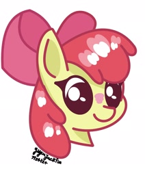 Size: 2026x2390 | Tagged: safe, artist:gingerjack, apple bloom, earth pony, pony, friendship is magic, blushing, bow, cutie, date (time), featured image, female, filly, hair bow, signature, simple background, solo, white background