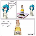 Size: 2124x2124 | Tagged: safe, artist:reddthebat, imported from derpibooru, dj pon-3, vinyl scratch, pony, unicorn, beer bottle, bottle, chest fluff, comic, ear fluff, female, floppy ears, horn, man i'm so hungry / how hungry, mare, meme, signature, simple background, solo, speech bubble, thought bubble, white background