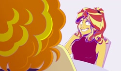 Size: 2048x1195 | Tagged: safe, artist:drizzledazzle, imported from derpibooru, part of a set, adagio dazzle, sunset shimmer, human, equestria girls, duo, female, lesbian, shipping, sunsagio