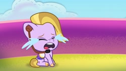 Size: 1920x1080 | Tagged: safe, imported from derpibooru, screencap, pony, spoiler:g5, spoiler:my little pony: tell your tale, spoiler:tyts02e17, age regression, baby, baby pony, crying, dazzle feather, filly dazzle feather, foal, g5, my little pony: tell your tale, the tinytrot, younger