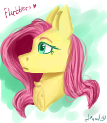 Size: 2700x3090 | Tagged: safe, artist:deadsmoke, imported from derpibooru, fluttershy, pegasus, bust, chest fluff, colored eyebrows, colored eyelashes, female, looking sideways, mare, portrait, solo