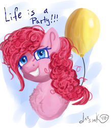 Size: 2700x3090 | Tagged: safe, artist:deadsmoke, imported from derpibooru, pinkie pie, balloon, colored eyebrows, colored eyelashes, curly hair, female, looking at you, mare, smiling, solo