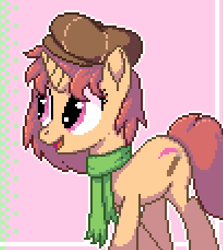 Size: 306x343 | Tagged: safe, artist:elwakaz, imported from derpibooru, oc, oc only, pony, unicorn, digital art, female, horn, mare, open mouth, pixel art, smiling, solo