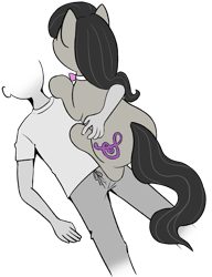 Size: 783x1019 | Tagged: safe, artist:ligmire, derpibooru exclusive, imported from derpibooru, octavia melody, oc, oc:anon, earth pony, human, pony, bowtie, female, lying down, mare, ponyloaf, prone, simple background, transparent background