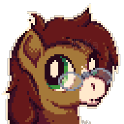 Size: 640x640 | Tagged: safe, artist:elwakaz, imported from derpibooru, oc, oc only, pony, brown coat, bust, digital art, glasses, icon, pixel art, portrait, simple background, solo, transparent background