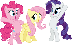 Size: 4852x3000 | Tagged: safe, artist:cloudy glow, imported from derpibooru, fluttershy, pinkie pie, rarity, earth pony, pegasus, pony, unicorn, putting your hoof down, belly, bipedal, female, horn, mare, simple background, transparent background, trio, trio female, vector