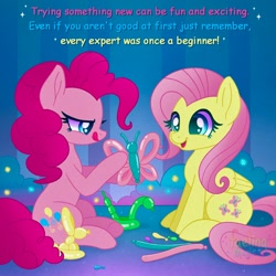 Size: 1500x1500 | Tagged: safe, artist:faelingmagic, imported from derpibooru, fluttershy, pinkie pie, balloon, balloon animal, cute, duo, duo male and female, female, male, wholesome