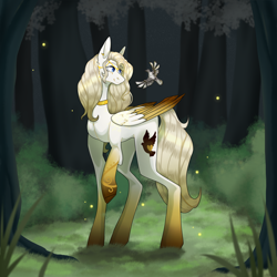 Size: 3000x3000 | Tagged: safe, artist:r4inbowb4t, imported from derpibooru, oc, oc only, bird, pegasus, pony, colored wings, female, forest, gradient wings, mare, multicolored wings, nature, solo, tree, wings