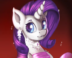 Size: 1859x1500 | Tagged: safe, artist:appleneedle, imported from derpibooru, rarity, pony, unicorn, bust, clothes, digital art, dress, glam, horn, jewelry, marilyn monroe, portrait, smiling, sparkles