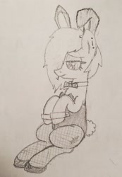 Size: 1908x2760 | Tagged: safe, artist:legendoflink, imported from derpibooru, oc, oc only, oc:axle grind, pony, bunny suit, clothes, female, mare, solo, traditional art