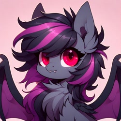 Size: 1024x1024 | Tagged: prompter needed, safe, imported from derpibooru, oc, oc:raven rose, bat pony, pony, ai content, ai generated, big ears, chest fluff, slit pupils, solo, spread wings, wings