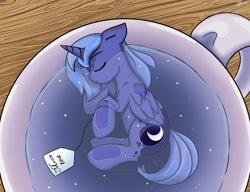 Size: 2808x2160 | Tagged: safe, artist:yumir, imported from derpibooru, princess luna, alicorn, pony, commission, commissioner:shaddar, cup, food, solo, table, tea, teacup, young luna