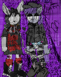 Size: 469x593 | Tagged: safe, artist:y122n20497166, imported from derpibooru, maud pie, oc, anthro, earth pony, rabbit, animal, canon x oc, duo, duo female, female, furry, goth, smiling