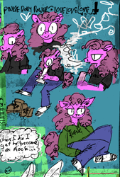 Size: 680x1008 | Tagged: safe, imported from derpibooru, pinkie pie, anthro, earth pony, bong, drugs, marijuana, sketch page, smoking, solo, tomboy