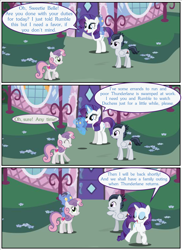 Size: 2700x3713 | Tagged: safe, artist:gm-scoots, imported from derpibooru, rarity, rumble, sweetie belle, oc, oc:duchess, comic:bleeding hearts, comic, offspring, parent:rarity, parent:thunderlane, parents:rarilane, vector used