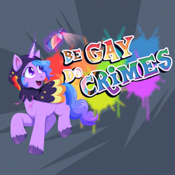 Size: 4000x4000 | Tagged: safe, artist:willoillo, imported from derpibooru, izzy moonbow, pony, unicorn, art, be gay do crimes, g5, graffiti, horn, illustration, my little pony, my little pony: tell your tale, sneaksy