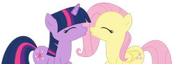 Size: 2995x1100 | Tagged: safe, artist:mixelfangirl100, artist:twilyisbestpone, imported from derpibooru, fluttershy, twilight sparkle, pegasus, pony, unicorn, base used, duo, duo female, eyes closed, female, horn, imminent kissing, lesbian, mare, shipping, simple background, transparent background, twishy, unicorn twilight