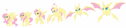 Size: 18000x4000 | Tagged: safe, artist:thenornonthego, imported from derpibooru, fluttershy, bat pony, crobat, pegasus, pony, absurd resolution, bat ponified, bat wings, exclamation point, female, flutterbat, mare, open mouth, pokefied, pokémon, race swap, simple background, solo, species swap, spread wings, transformation, transformation sequence, transparent background, wings