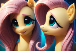 Size: 1920x1280 | Tagged: safe, imported from twibooru, fluttershy, pegasus, pony, ai content, ai generated, eyelashes, female, image, looking at you, png, prompter:cunningstuntda, smiling, smiling at you, solo, solo female