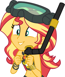 Size: 3000x3532 | Tagged: safe, artist:cloudy glow, imported from derpibooru, sunset shimmer, equestria girls, equestria girls series, unsolved selfie mysteries, clothes, geode of empathy, magical geodes, my little pony equestria girls: better together, simple background, snorkel, solo, swimsuit, transparent background, vector