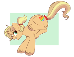 Size: 976x753 | Tagged: safe, artist:lulubell, imported from derpibooru, oc, oc only, unicorn, applebucking, fusion, fusion:applejack, fusion:oc:lulubell, horn, solo