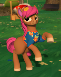 Size: 919x1162 | Tagged: safe, artist:mosssong, imported from derpibooru, earth pony, pony, 3d, animal crossing, annalise, crossover, eyeshadow, floral print, flower, flower in hair, makeup, open pony, rearing, second life, solo