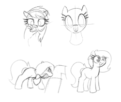 Size: 993x840 | Tagged: safe, artist:axlearts, rainbow dash, oc, oc:delpone, earth pony, pegasus, pony, female, looking at you, mare, monochrome, open mouth, raised hoof, sketch, sketch dump