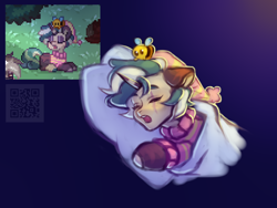 Size: 2400x1800 | Tagged: safe, artist:ryusya, imported from derpibooru, oc, oc:loorequentaroline, pony, unicorn, pony town, horn, pillow, sleepy, solo