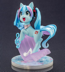 Size: 900x1000 | Tagged: safe, imported from derpibooru, kotobukiya, pony, anime, female, hatsune miku, kotobukiya hatsune miku pony, music notes, open mouth, open smile, ponified, smiling, solo, vocaloid