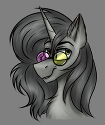 Size: 1228x1459 | Tagged: safe, artist:darklight1315, imported from derpibooru, oc, oc only, oc:lyurik, pony, unicorn, fallout equestria, fallout equestria: mayday, glasses, gray background, horn, simple background