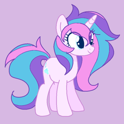 Size: 700x700 | Tagged: safe, anonymous editor, edit, imported from derpibooru, star dreams, unicorn, female, horn, mare, show accurate, simple background, smiling, solo, solo female, tri-color mane