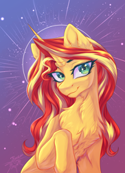 Size: 1700x2337 | Tagged: safe, artist:jsunlight, imported from derpibooru, sunset shimmer, pony, unicorn, chest fluff, horn, solo