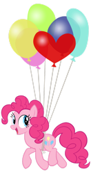 Size: 900x1710 | Tagged: safe, artist:ohitison, imported from derpibooru, pinkie pie, earth pony, pony, it's about time, balloon, female, floating, looking to the right, mare, open mouth, simple background, solo, then watch her balloons lift her up to the sky, transparent background, vector