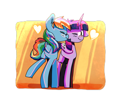 Size: 2600x2000 | Tagged: safe, artist:ronin20181, imported from derpibooru, rainbow dash, twilight sparkle, alicorn, pegasus, pony, duo, duo female, female, lesbian, shipping, twidash