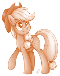 Size: 835x1050 | Tagged: safe, artist:czscribbles, imported from derpibooru, part of a set, applejack, earth pony, pony, applejack's hat, cowboy hat, female, freckles, hat, mare, monochrome, raised hoof, simple background, smiling, solo, white background