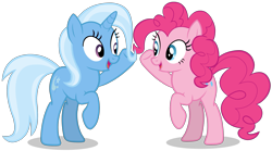 Size: 3081x1707 | Tagged: safe, artist:zslnews, imported from derpibooru, pinkie pie, trixie, earth pony, unicorn, duo, duo female, female, horn, simple background, transparent background, vector