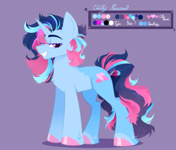 Size: 2810x2401 | Tagged: safe, imported from derpibooru, oc, oc:chilly passion, pony, unicorn, blue coat, blue horn, blue mane, blue tail, cutie mark, eyebrows, heart, horn, light blue mane, male, multicolored hair, multicolored mane, multicolored tail, pink hooves, pink mane, pink tail, purple eyes, reference sheet, smug, stallion, tail