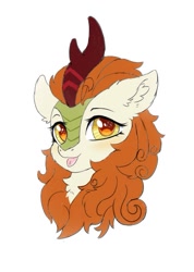 Size: 563x789 | Tagged: safe, artist:elaospirit, imported from derpibooru, autumn blaze, kirin, pony, blushing, bust, female, mare, portrait, simple background, solo, tongue out, white background