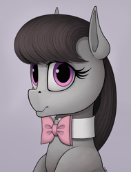 Size: 1519x2000 | Tagged: safe, artist:ivg89, imported from derpibooru, octavia melody, earth pony, pony, bowtie, bust, colored pinnae, female, gray background, looking at you, mare, signature, simple background, solo