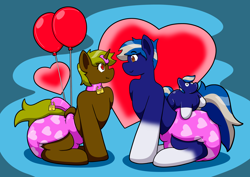 Size: 1490x1053 | Tagged: safe, artist:defilerzero, oc, oc only, pony, diaper, diaper fetish, female, fetish, heart eyes, looking at each other, male, mare, non-baby in diaper, stallion, wingding eyes