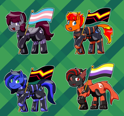 Size: 754x710 | Tagged: safe, artist:defilerzero, oc, oc only, oc:fireheart(fire), pony, bisexual pride flag, latex, latex suit, male, pride, pride flag, rubber pride flag, stallion, transgender pride flag