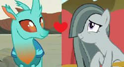 Size: 402x219 | Tagged: safe, edit, edited screencap, imported from derpibooru, screencap, cornicle, marble pie, changeling, earth pony, pony, background changeling, crack shipping, female, interspecies, male, shipping, shipping domino, straight