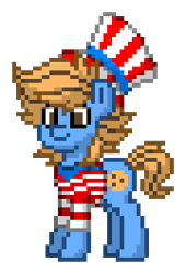 Size: 180x264 | Tagged: safe, imported from derpibooru, oc, oc only, oc:blue cookie, earth pony, 4th of july, clothes, earth pony oc, hat, holiday, independence day, male, patriotic, patriotism, photo, shirt, simple background, solo, stallion, united states