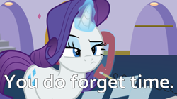 Size: 640x360 | Tagged: safe, artist:forgalorga, artist:poniesmeme20, imported from derpibooru, rarity, pony, unicorn, caption, female, frown, horn, image macro, mare, solo, text