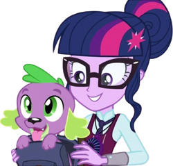 Size: 828x793 | Tagged: safe, edit, edited screencap, editor:homersimpson1983, imported from derpibooru, screencap, sci-twi, spike, spike the regular dog, twilight sparkle, dog, human, equestria girls, background removed, clothes, crystal prep academy uniform, cute, duo, duo male and female, female, male, my little pony equestria girls: friendship games, necktie, not a vector, school tie, school uniform, schoolgirl, simple background, spikabetes, transparent background