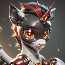 Size: 1024x1024 | Tagged: safe, imported from derpibooru, oc, oc only, pony, robot, robot pony, unicorn, ai content, ai generated, female, generator:pony diffusion v6 xl, generator:stable diffusion, gradient background, horn, prompter:teonanakatle, solo