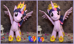 Size: 2000x1200 | Tagged: safe, artist:1stastrastudio, imported from derpibooru, twilight sparkle, alicorn, pony, big crown thingy, clothes, element of magic, irl, jewelry, photo, plushie, regalia, socks, solo, striped socks, twilight sparkle (alicorn)