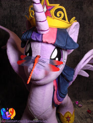 Size: 2304x3072 | Tagged: safe, artist:1stastrastudio, imported from derpibooru, twilight sparkle, alicorn, dragonfly, insect, pony, big crown thingy, element of magic, insect on nose, irl, jewelry, photo, plushie, regalia, solo, twilight sparkle (alicorn)